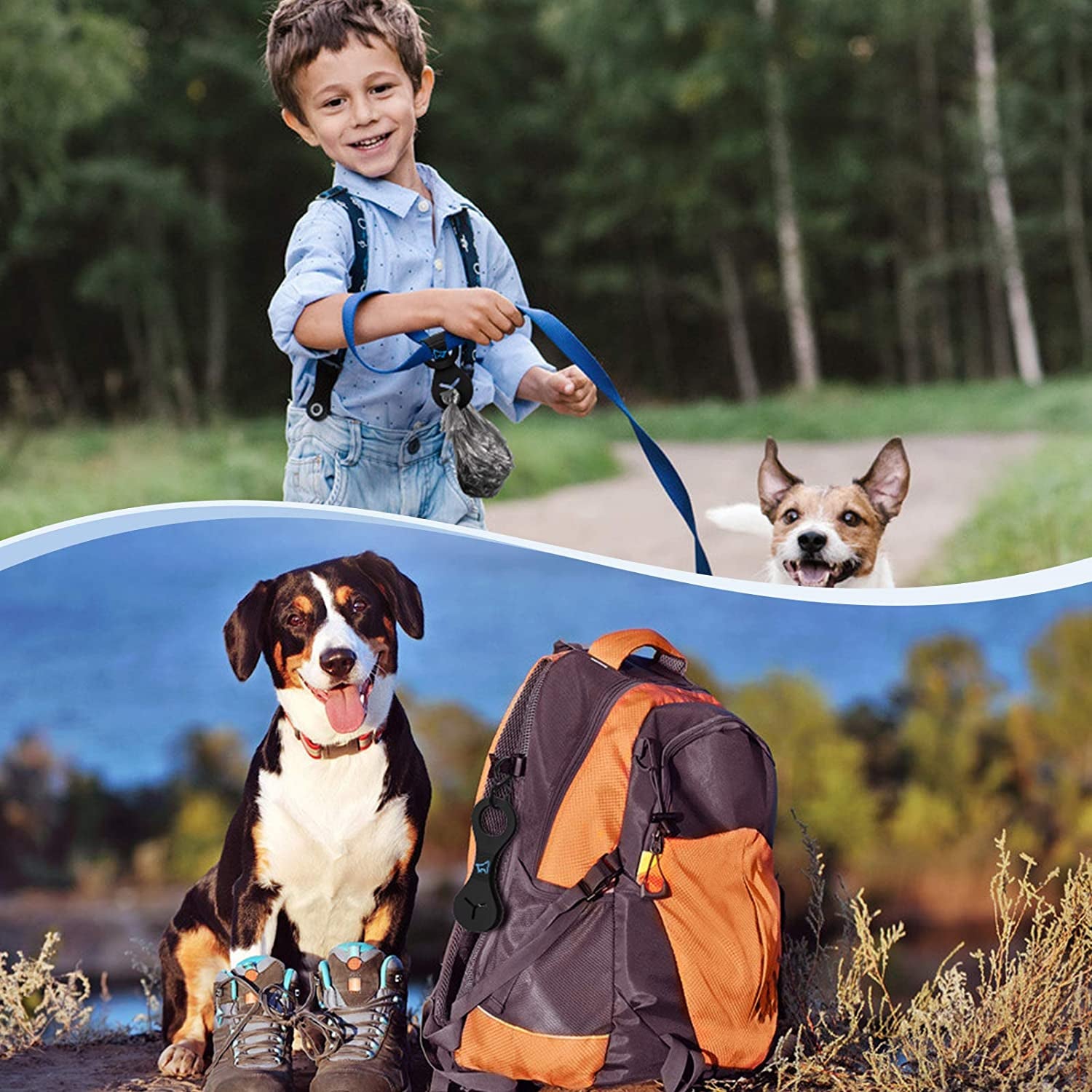 Dog Waste Bag Holder for Leash - Poop Bag Dispenser for Walking, Running, and Biking - Set of 2 (Black & Pink)