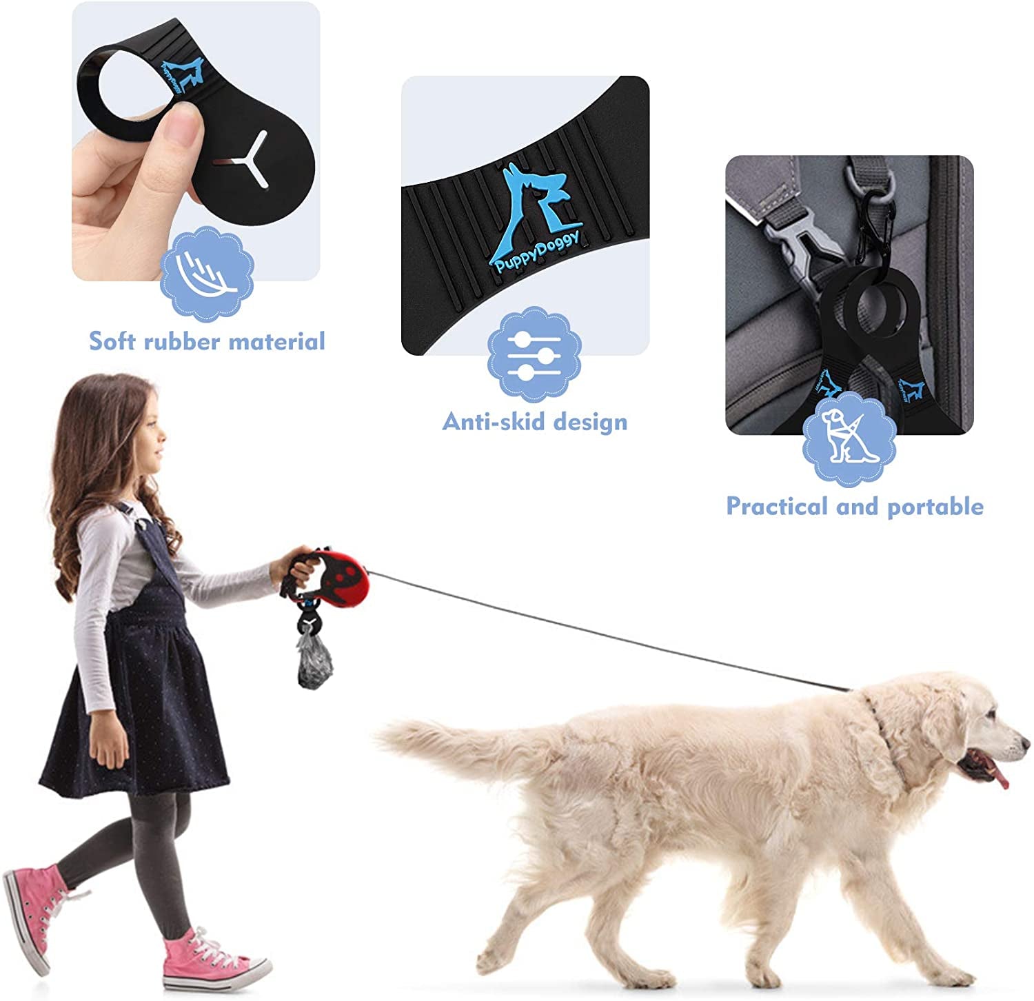 Dog Waste Bag Holder for Leash - Poop Bag Dispenser for Walking, Running, and Biking - Set of 2 (Black & Pink)