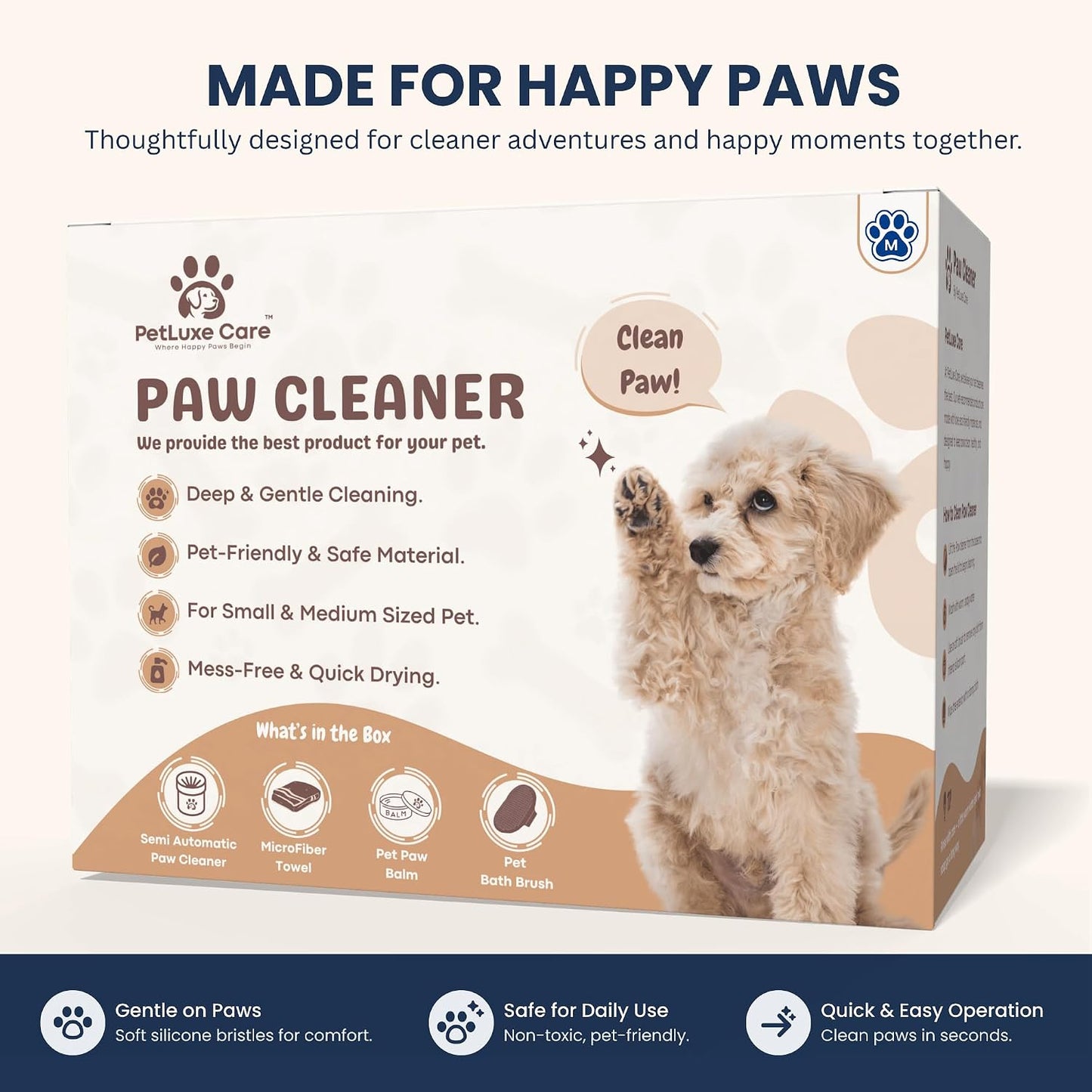 Dog Paw Cleaner - Portable Paw Washer Cup with Soft Silicone Bristles, Complete 4-In-1 Kit Including Paw Balm, Microfiber Towel, and Grooming Brush (Blue, Medium)