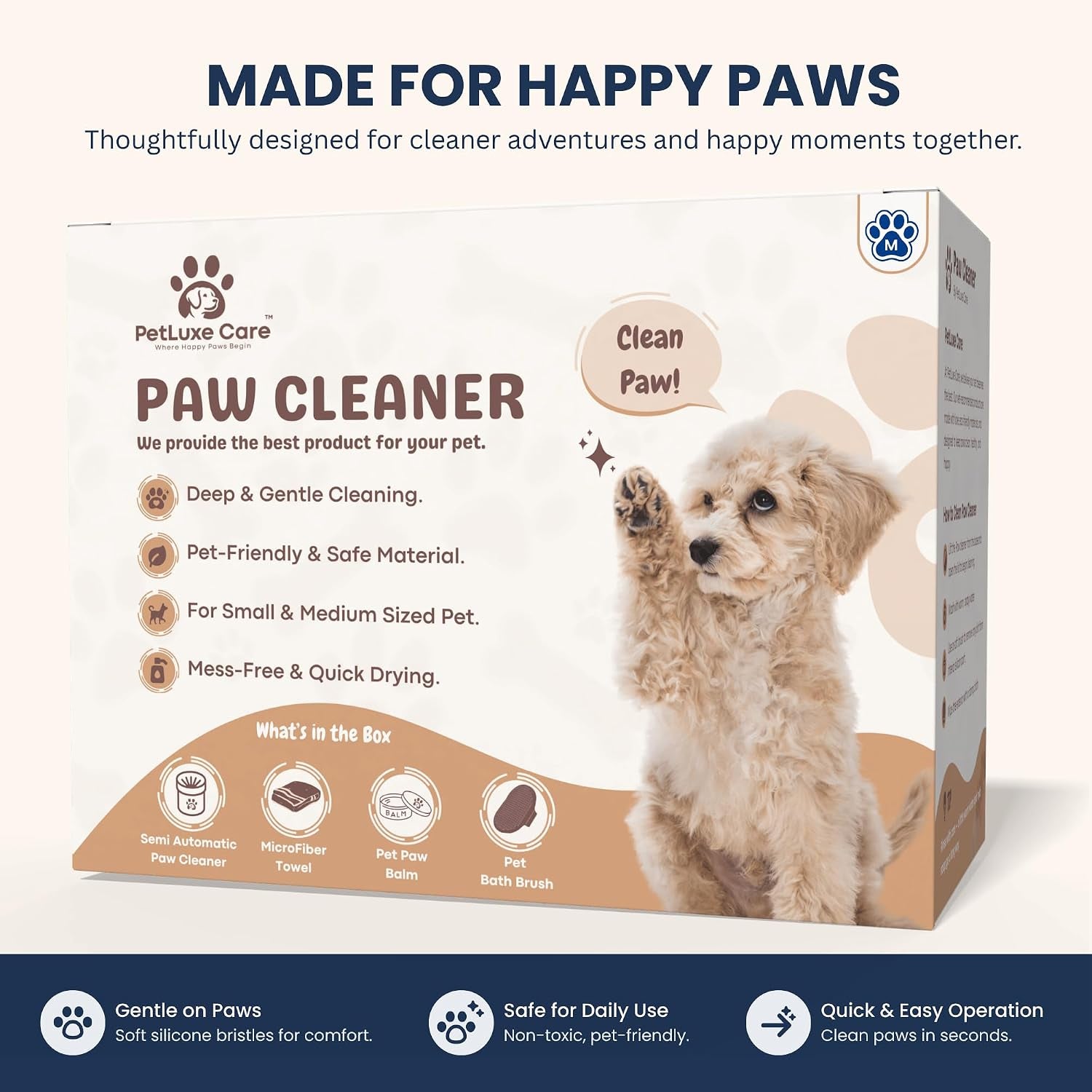 Dog Paw Cleaner - Portable Paw Washer Cup with Soft Silicone Bristles, Complete 4-In-1 Kit Including Paw Balm, Microfiber Towel, and Grooming Brush (Blue, Medium)