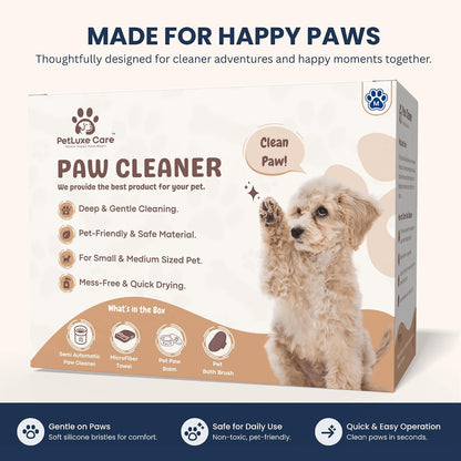 Dog Paw Cleaner - Portable Paw Washer Cup with Soft Silicone Bristles, Complete 4-In-1 Kit Including Paw Balm, Microfiber Towel, and Grooming Brush (Blue, Medium)