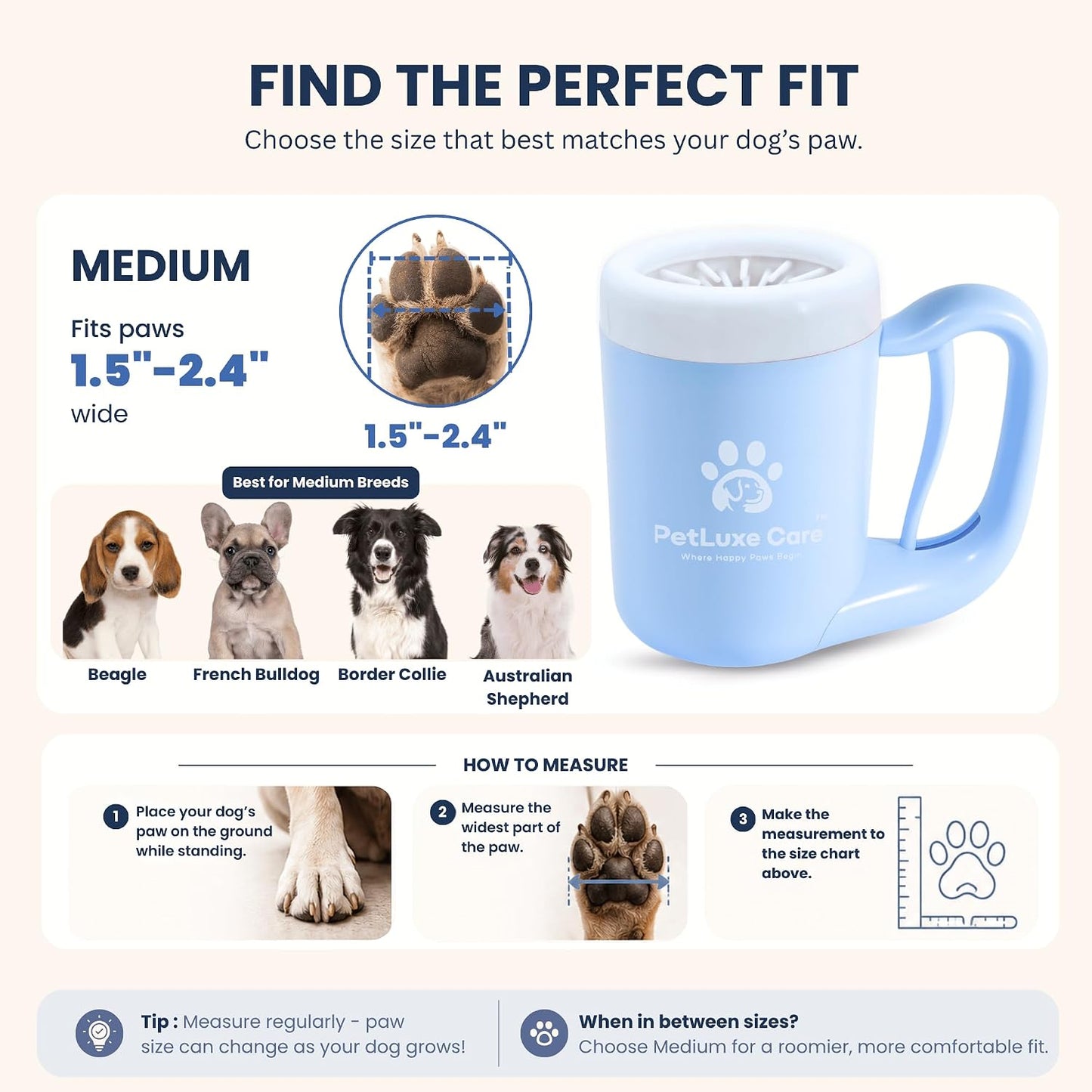 Dog Paw Cleaner - Portable Paw Washer Cup with Soft Silicone Bristles, Complete 4-In-1 Kit Including Paw Balm, Microfiber Towel, and Grooming Brush (Blue, Medium)