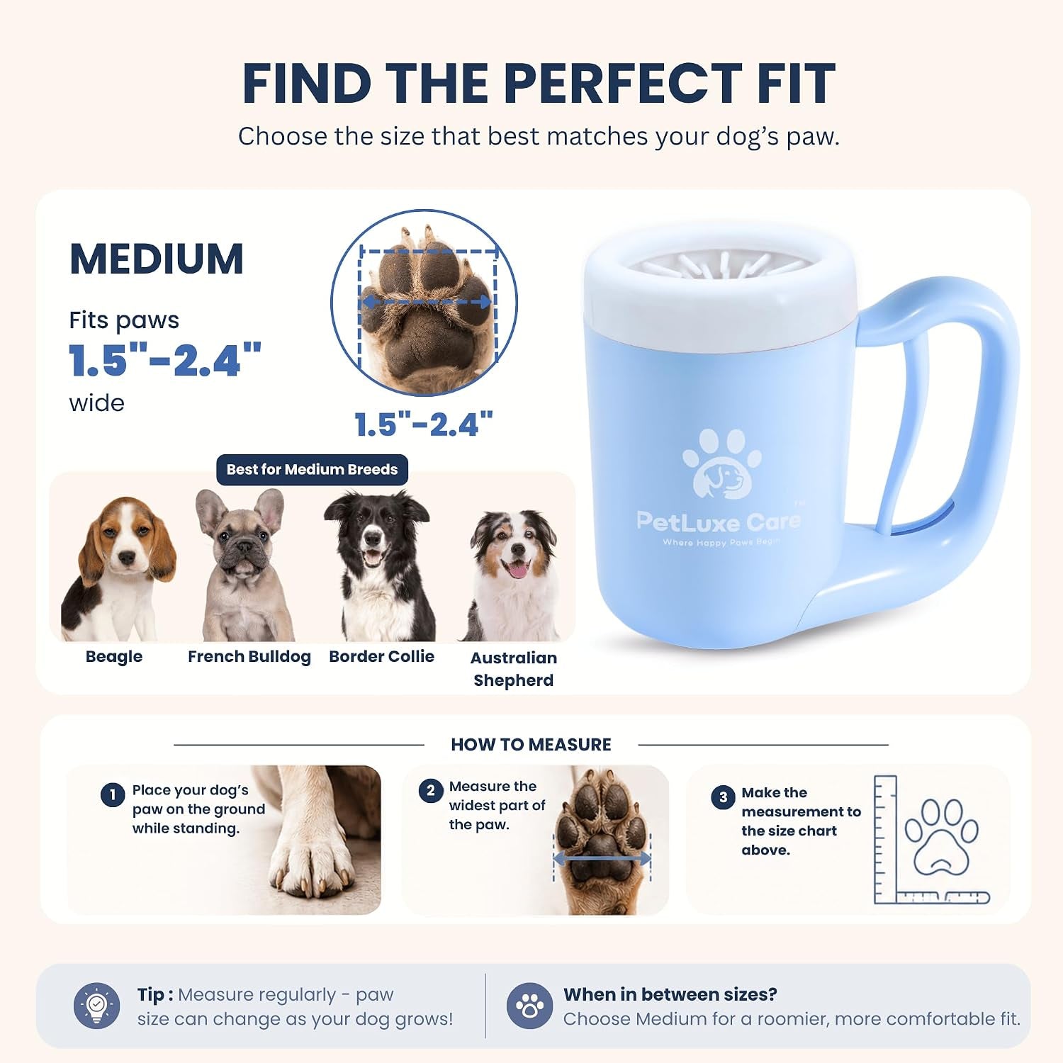 Dog Paw Cleaner - Portable Paw Washer Cup with Soft Silicone Bristles, Complete 4-In-1 Kit Including Paw Balm, Microfiber Towel, and Grooming Brush (Blue, Medium)