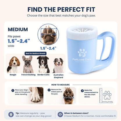 Dog Paw Cleaner - Portable Paw Washer Cup with Soft Silicone Bristles, Complete 4-In-1 Kit Including Paw Balm, Microfiber Towel, and Grooming Brush (Blue, Medium)